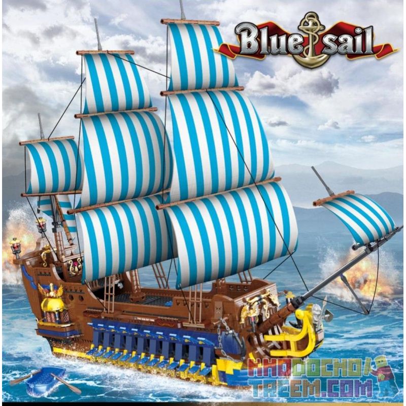 URGE 031011 non  TÀU CƯỚP BIỂN CÁNH BUỒM XANH bộ đồ chơi xếp lắp ráp ghép mô hình Pirates Of The Caribbean BLUESAIL Cướp Biển Vùng Caribe 3265 khối