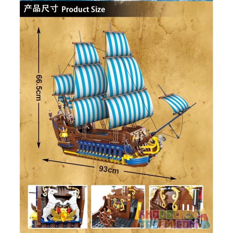 URGE 031011 non  TÀU CƯỚP BIỂN CÁNH BUỒM XANH bộ đồ chơi xếp lắp ráp ghép mô hình Pirates Of The Caribbean BLUESAIL Cướp Biển Vùng Caribe 3265 khối