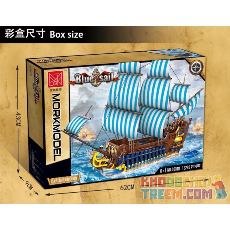 URGE 031011 non  TÀU CƯỚP BIỂN CÁNH BUỒM XANH bộ đồ chơi xếp lắp ráp ghép mô hình Pirates Of The Caribbean BLUESAIL Cướp Biển Vùng Caribe 3265 khối