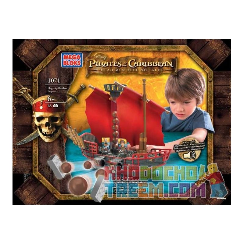 MEGA BLOKS 1071 non Lego NỮ HOÀNG HẠM bộ đồ chơi xếp lắp ráp ghép mô hình Pirates Of The Caribbean FLAGSHIP BATTLERS EMPRESS Cướp Biển Vùng Caribe 65 khối