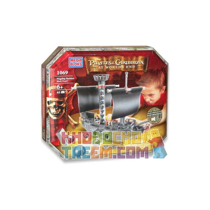 MEGA BLOKS 1069 non Lego SỐ NGỌC TRAI ĐEN bộ đồ chơi xếp lắp ráp ghép mô hình Pirates Of The Caribbean FLAGSHIP BATTLERS BLACK PEARL Cướp Biển Vùng Caribe 65 khối