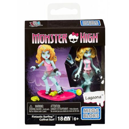 MEGA BLOKS DPK41 non  LƯỚT SÓNG TUYỆT VỜI bộ đồ chơi xếp lắp ráp ghép mô hình Monster High FANTASTIC SURFING 18 khối