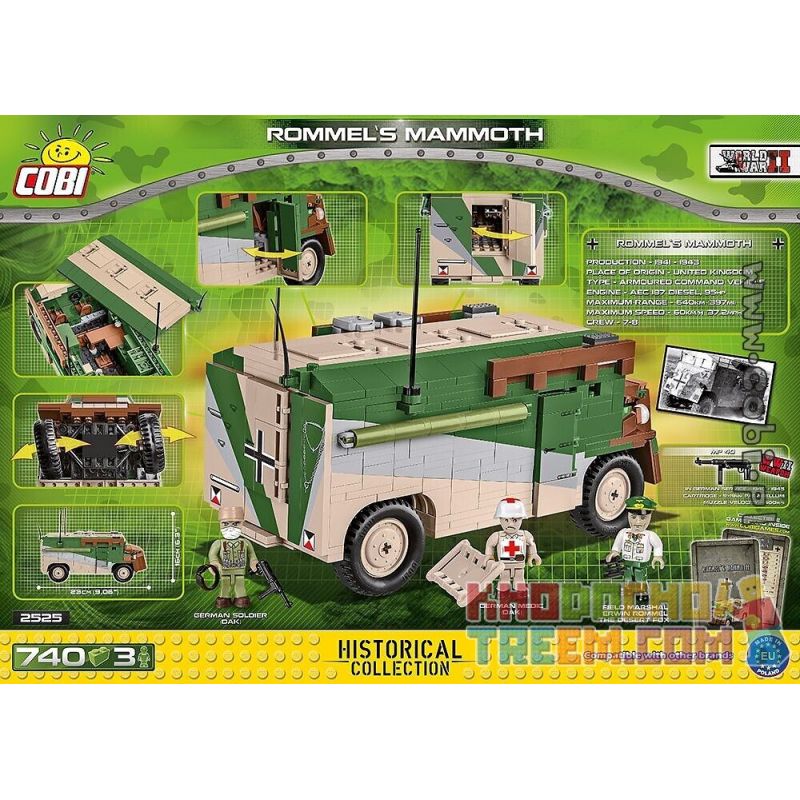 COBI 2525 non Lego XE CHỈ HUY VOI MA MÚT CỦA ROMMEL bộ đồ chơi xếp lắp ráp ghép mô hình Military Army ROMMEL'S MAMMOTH Quân Sự Bộ Đội 735 khối