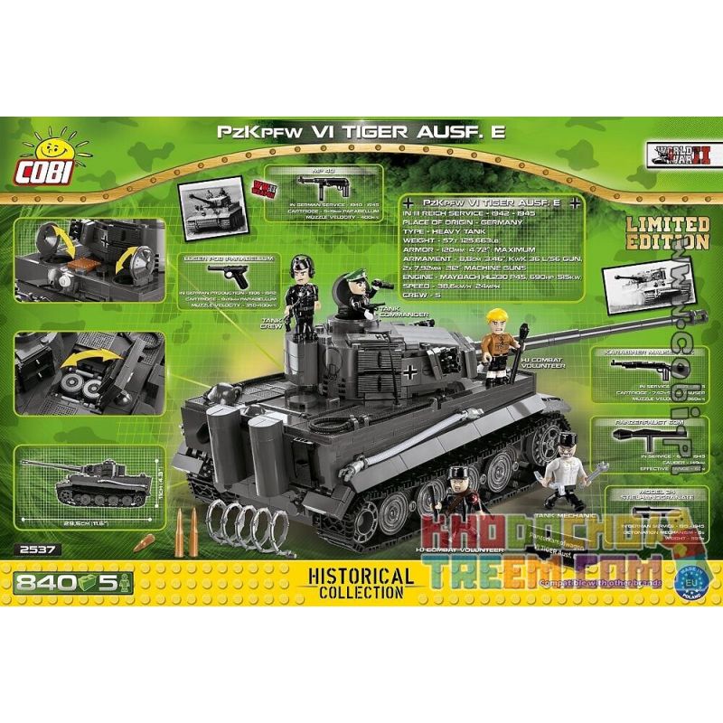 COBI 2537 2538 non Lego XE TĂNG SỐ 6 TIGER bộ đồ chơi xếp lắp ráp ghép mô hình Military Army PANZERKAMPFWAGEN VI TIGER AUSF.E Quân Sự Bộ Đội 800 khối