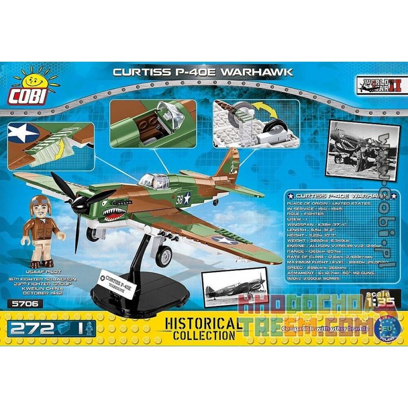 COBI CURTISS P-40E WARHAWK non Lego MÁY BAY CHIẾN ĐẤU CURTIS P-40 WARHAWK bộ đồ chơi xếp lắp ráp ghép mô hình Military Army Quân Sự Bộ Đội 272 khối