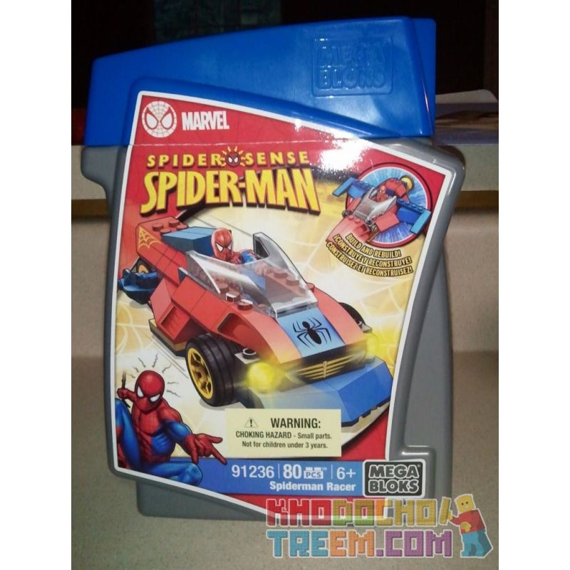 MEGA BLOKS 91236 non Lego XE THỂ THAO NGƯỜI NHỆN bộ đồ chơi xếp lắp ráp ghép mô hình Marvel Super Heroes SPIDERMAN RACER Siêu Anh Hùng Marvel 80 khối