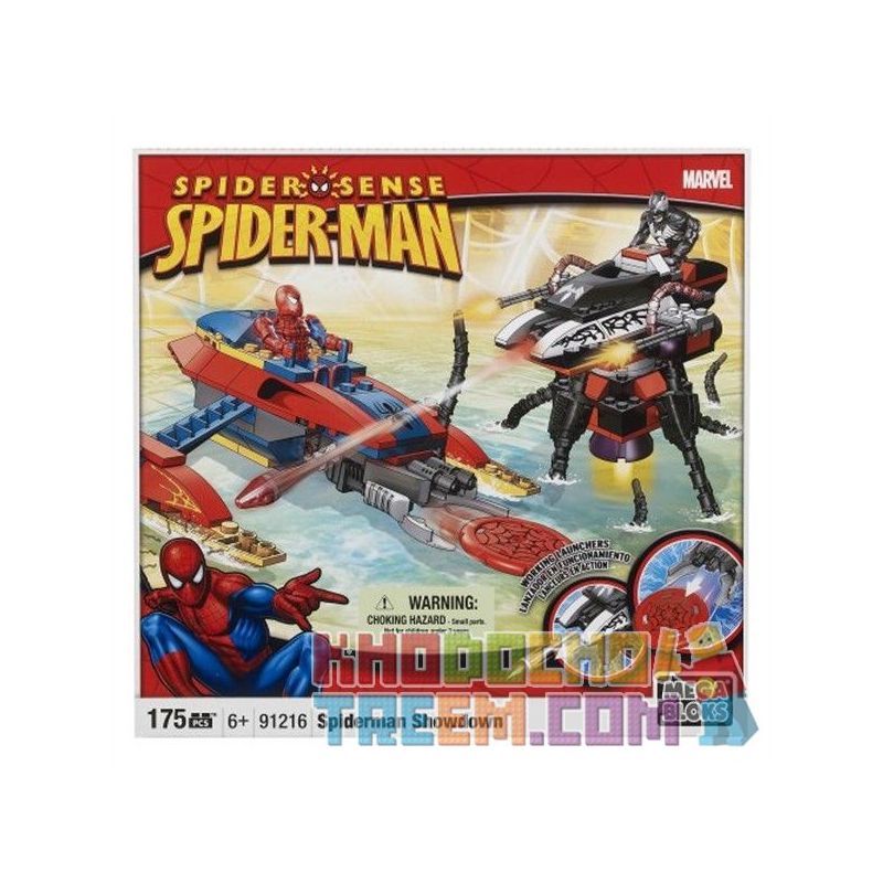 MEGA BLOKS 91216 non Lego NGƯỜI NHỆN bộ đồ chơi xếp lắp ráp ghép mô hình Marvel Super Heroes SPIDERMAN SHOWDOWN Siêu Anh Hùng Marvel 175 khối