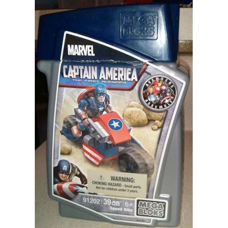 MEGA BLOKS 91202 non  ĐỘI TRƯỞNG MỸ MOTORCYCLE. bộ đồ chơi xếp lắp ráp ghép mô hình Marvel Super Heroes SPEED BIKE Siêu Anh Hùng Marvel 39 khối