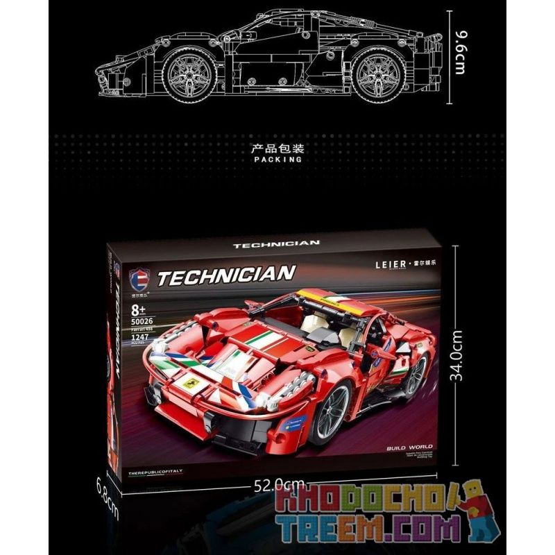 SHENZHEN RAEL ENTERTAINMENT 50026 non  XE THỂ THAO FERRARI 488 MÀU ĐỎ bộ đồ chơi xếp lắp ráp ghép mô hình  Kỹ Thuật Công Nghệ Cao Mô Hình Phương Tiện 1247 khối
