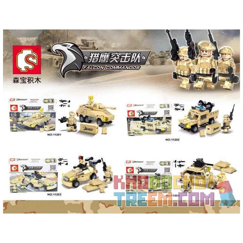 SEMBO 11201 11202 11203 11204 non Lego 4 XE QUÂN SỰ SA MẠC bộ đồ chơi xếp lắp ráp ghép mô hình Falcon Commandos Đội Đặc Nhiệm Chim Ưng