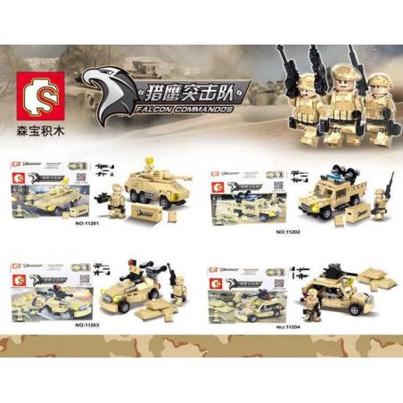 SEMBO 11202 11203 11204 11201 non  4 XE QUÂN SỰ SA MẠC bộ đồ chơi xếp lắp ráp ghép mô hình Falcon Commandos Đội Đặc Nhiệm Chim Ưng
