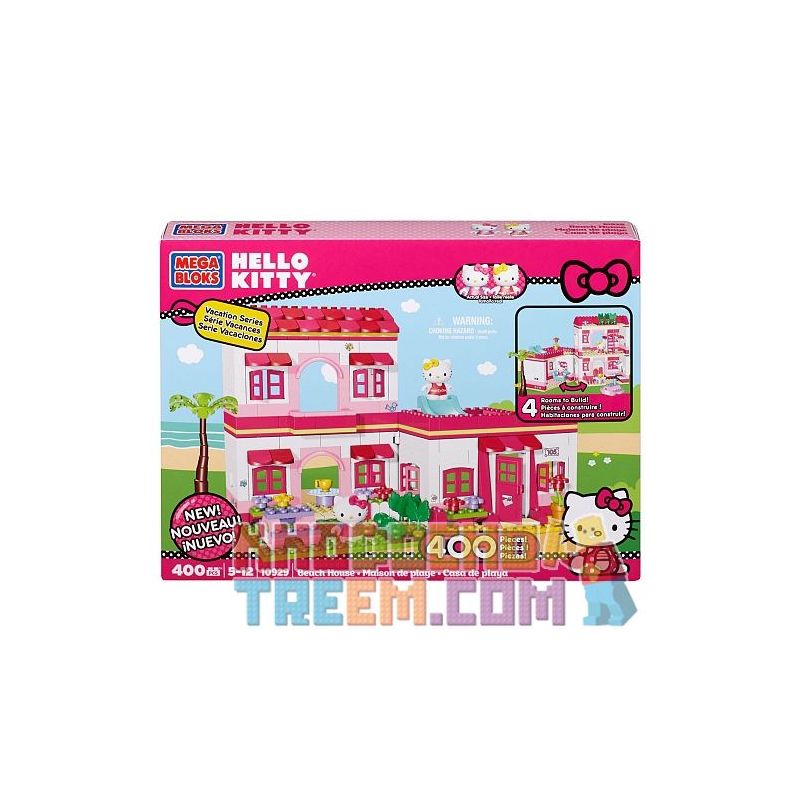 MEGA BLOKS 10929 non Lego NHÀ Ở BỜ BIỂN bộ đồ chơi xếp lắp ráp ghép mô hình Hello Kitty BEACH HOUSE 400 khối