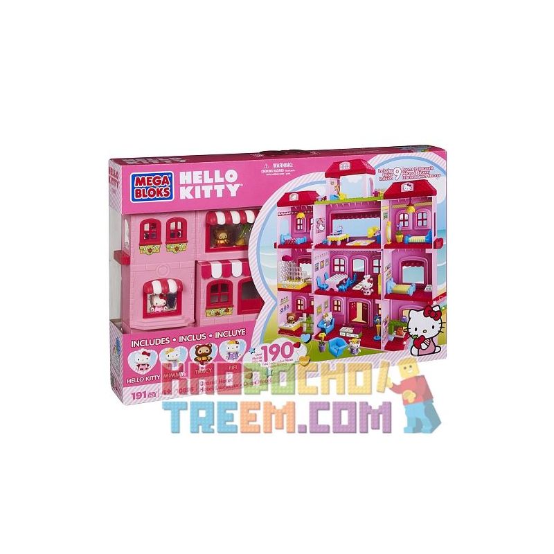 MEGA BLOKS 10896 non Lego KHÁCH SẠN LỚN bộ đồ chơi xếp lắp ráp ghép mô hình Hello Kitty GRAND HOTEL 191 khối