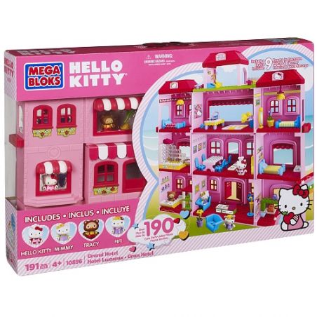 MEGA BLOKS 10896 non  KHÁCH SẠN LỚN bộ đồ chơi xếp lắp ráp ghép mô hình Hello Kitty GRAND HOTEL 191 khối