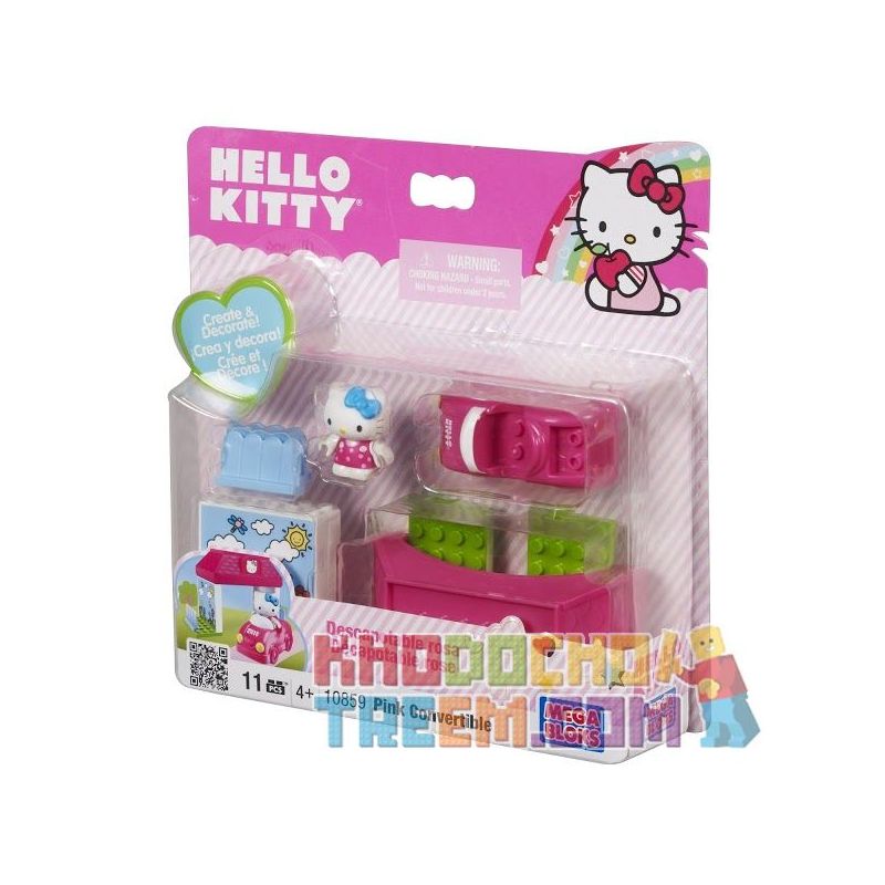 MEGA BLOKS 10859 10924 non Lego XE MUI TRẦN bộ đồ chơi xếp lắp ráp ghép mô hình Hello Kitty CONVERTIBLE 11 khối
