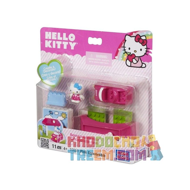 MEGA BLOKS 10924 10859 non Lego XE MUI TRẦN bộ đồ chơi xếp lắp ráp ghép mô hình Hello Kitty CONVERTIBLE 11 khối