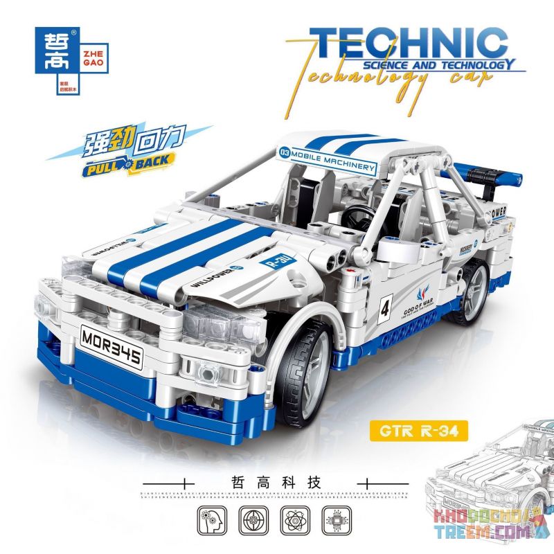 ZHEGAO QL0468 0468 non Lego NISSAN GTR R-34 XE KÉO LÙI bộ đồ chơi xếp lắp ráp ghép mô hình Technic Kỹ Thuật Công Nghệ Cao Mô Hình Phương Tiện 653 khối