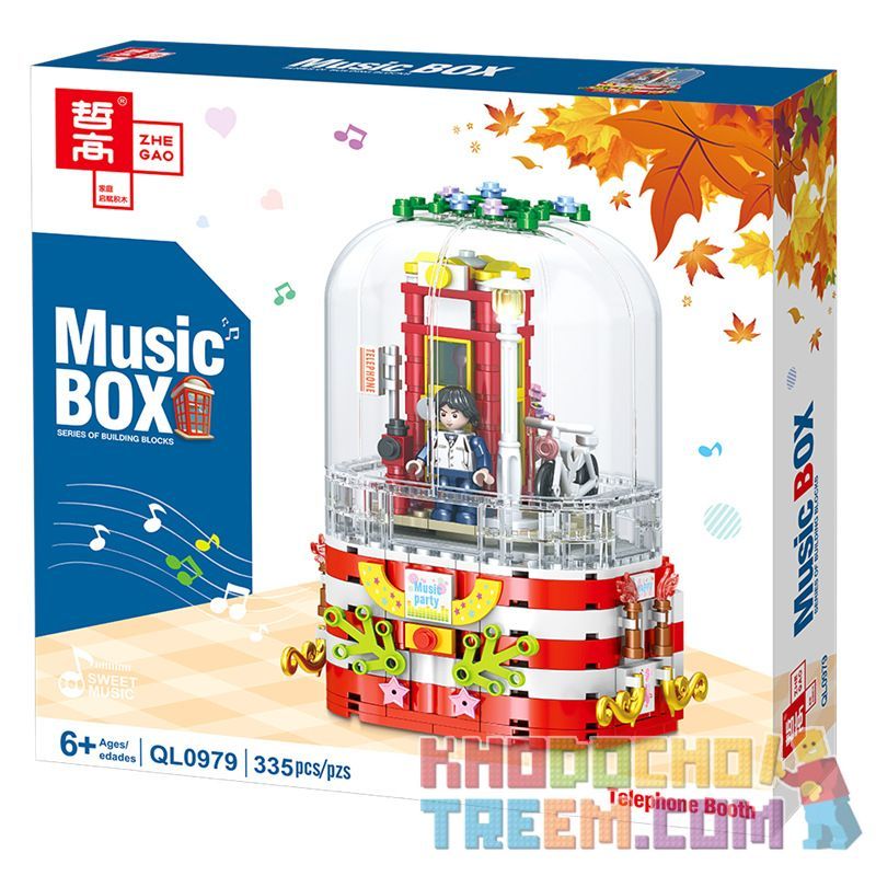 ZHEGAO QL0979 0979 non Lego BỐT ĐIỆN THOẠI bộ đồ chơi xếp lắp ráp ghép mô hình Seasonal MUSIC BOX TELEPHONE BOOTH Mùa Lễ Hội 335 khối