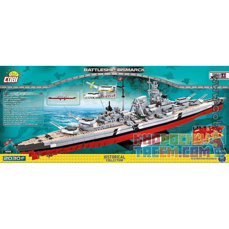 COBI CHARACTER BUILDING 4819 COBI-4819 COBI4819 non Lego CHIẾN HẠM BISMARCK bộ đồ chơi xếp lắp ráp ghép mô hình Military Army BATTLESHIP BISMARCK Quân Sự Bộ Đội 2030 khối