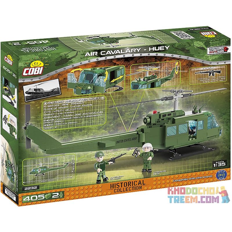 COBI 2232 non Lego TRỰC THĂNG HUEY CỦA KHÔNG QUÂN bộ đồ chơi xếp lắp ráp ghép mô hình Military Army AIR CAVALARY - HUEY Quân Sự Bộ Đội 405 khối