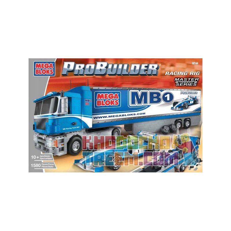 MEGA BLOKS 9744 non Lego ĐUA XE TẢI VẬN CHUYỂN bộ đồ chơi xếp lắp ráp ghép mô hình Speed Champions Racing Cars RACING RIG Đua Xe Công Thức 1580 khối