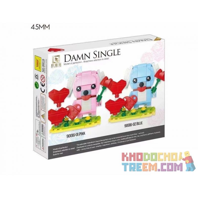 QIZHILE 90016-01 90016-02 non  CHÓ ĐƠN 2 bộ đồ chơi xếp lắp ráp ghép mô hình Brickheadz DAMN SINGLE Nhân Vật Đầu To 194 khối