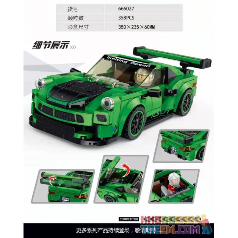 PanlosBrick 666027 Panlos Brick 666027 non  PORSCHE 911 GT3 bộ đồ chơi xếp lắp ráp ghép mô hình Speed Champions Racing Cars Đua Xe Công Thức 358 khối