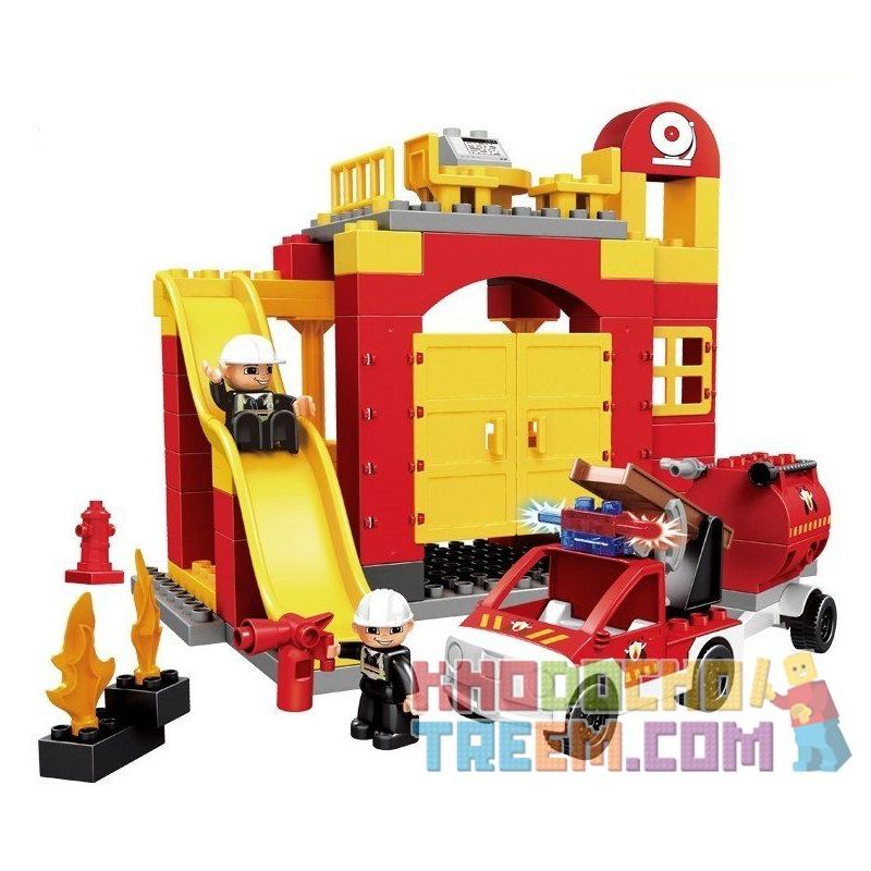 NOT Lego FIRE STATION 6168 HYSTOYS/HONGYUANSHENG/AOLEDUOTOYS HG-1267B 1267B HG1267B GM-5010C 5010C GM5010C HG-1267 1267 HG1267 xếp lắp ráp ghép mô hình TRỤ SỞ CỨU HỎA VỚI XE BÁN TẢI Duplo Khối Lớn 63 khối