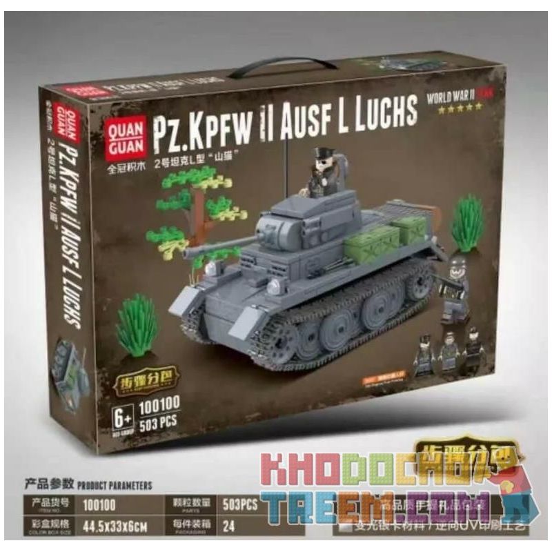 QuanGuan 100100 Quan Guan 100100 non Lego XE TĂNG SỐ 2 KIỂU L "LYNX" bộ đồ chơi xếp lắp ráp ghép mô hình Military Army PZ.KPFW.II AUSF. L LUCHS Quân Sự Bộ Đội 503 khối