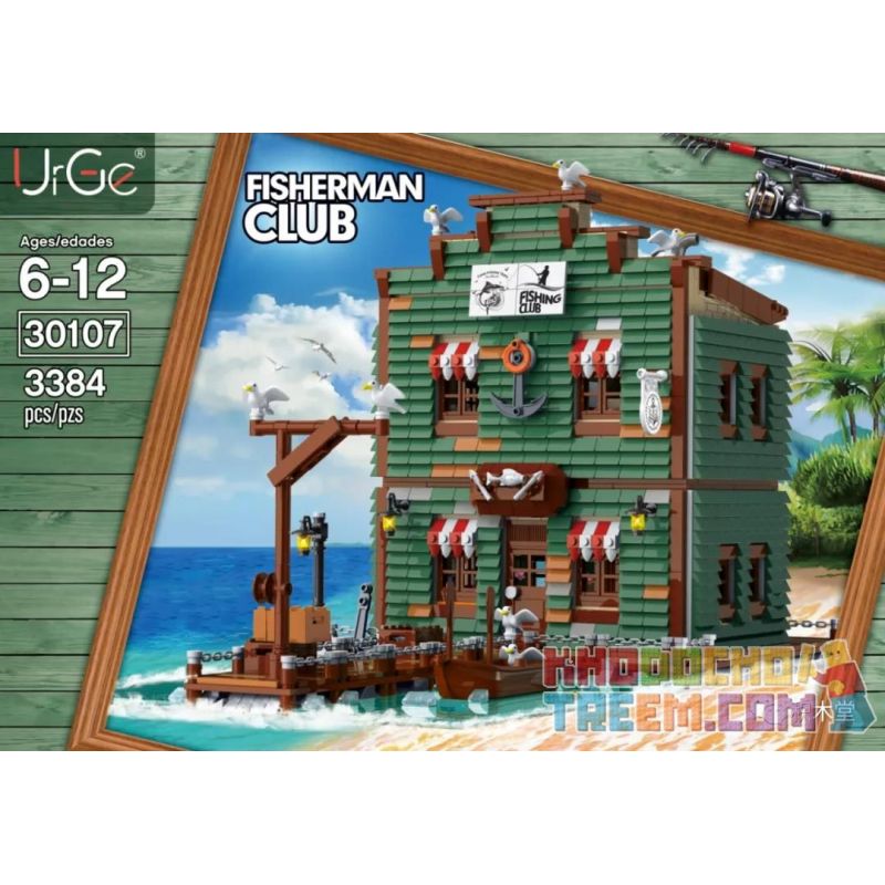 URGE 30107 Xếp hình kiểu Lego TOWN Fisherman Club Old Fishing House Fisherman's Club Câu Lạc Bộ Ngư Dân 3521 khối