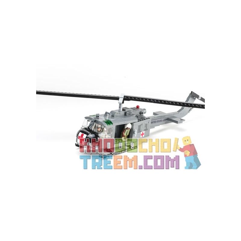 BRICKMANIA 1014_MEGA non Lego TRỰC THĂNG UH-1D bộ đồ chơi xếp lắp ráp ghép mô hình Military Army UH-1D IROQUOIS Quân Sự Bộ Đội 378 khối