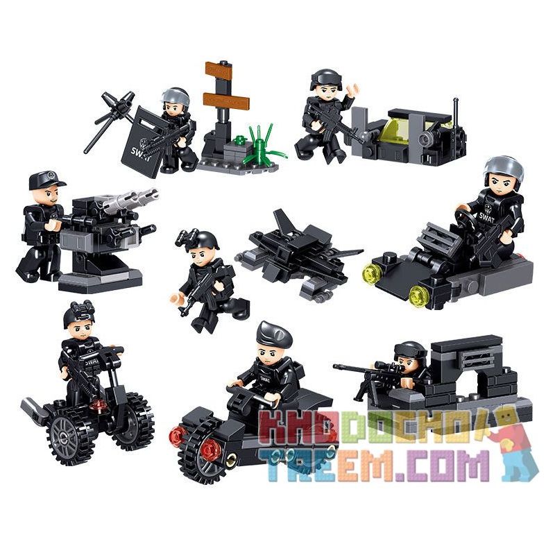 ZHEGAO QL0250 0250 non Lego XE TẤN CÔNG CẢNH SÁT ĐẶC NHIỆM 8 TỔ HỢP bộ đồ chơi xếp lắp ráp ghép mô hình City SWAT-ELITE Thành Phố