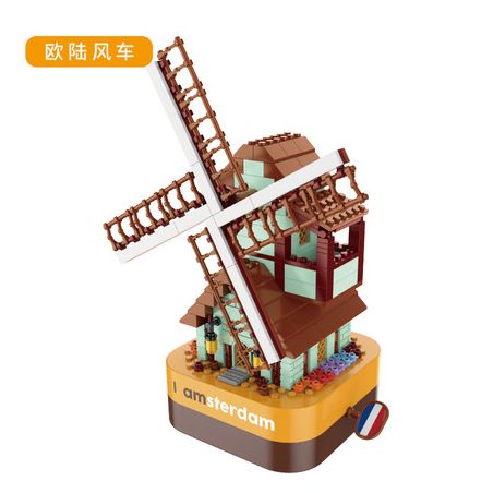 JAKI JK1203 1203 non  CỐI XAY GIÓ CHÂU Ở AMSTERDAM HÀ LAN bộ đồ chơi xếp lắp ráp ghép mô hình Creator DIY MUSIC BOX AM STERDAM Sáng Tạo 425 khối