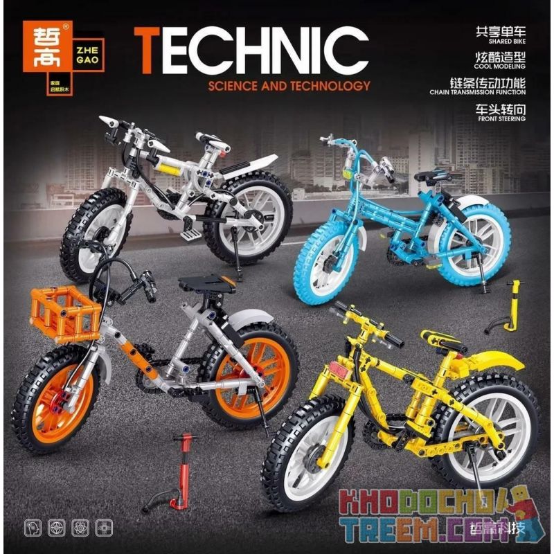 ZHEGAO QL0443 0443 QL0444 0444 QL0445 0445 QL0446 0446 non Lego XE ĐẠP CHIA SẺ 4 LOẠI NHỎ MÀU XANH CAM VÀNG TRẮNG bộ đồ chơi xếp lắp ráp ghép mô hình Technic Kỹ Thuật Công Nghệ Cao Mô Hình Phương Tiện 1035 khối