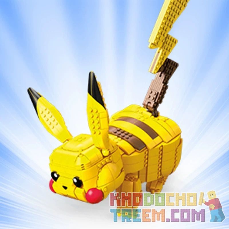 MEGA BLOKS FVK81 non Lego PIKACHU KHỔNG LỒ bộ đồ chơi xếp lắp ráp ghép mô hình Movie & Game JUMBO PIKACHU Phim Và Trò Chơi 802 khối