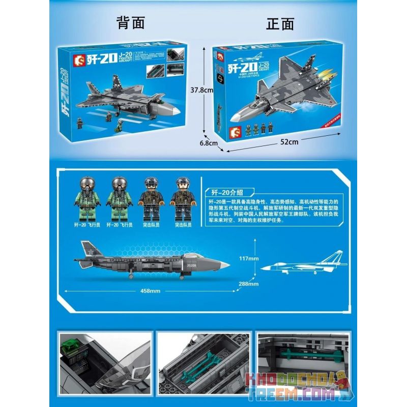 SEMBO 202128 non  MÁY BAY CHIẾN ĐẤU TÀNG HÌNH J-20 bộ đồ chơi xếp lắp ráp ghép mô hình Sky Wars J-20 FIGHTER AIRCRAFT Không Chiến 775 khối