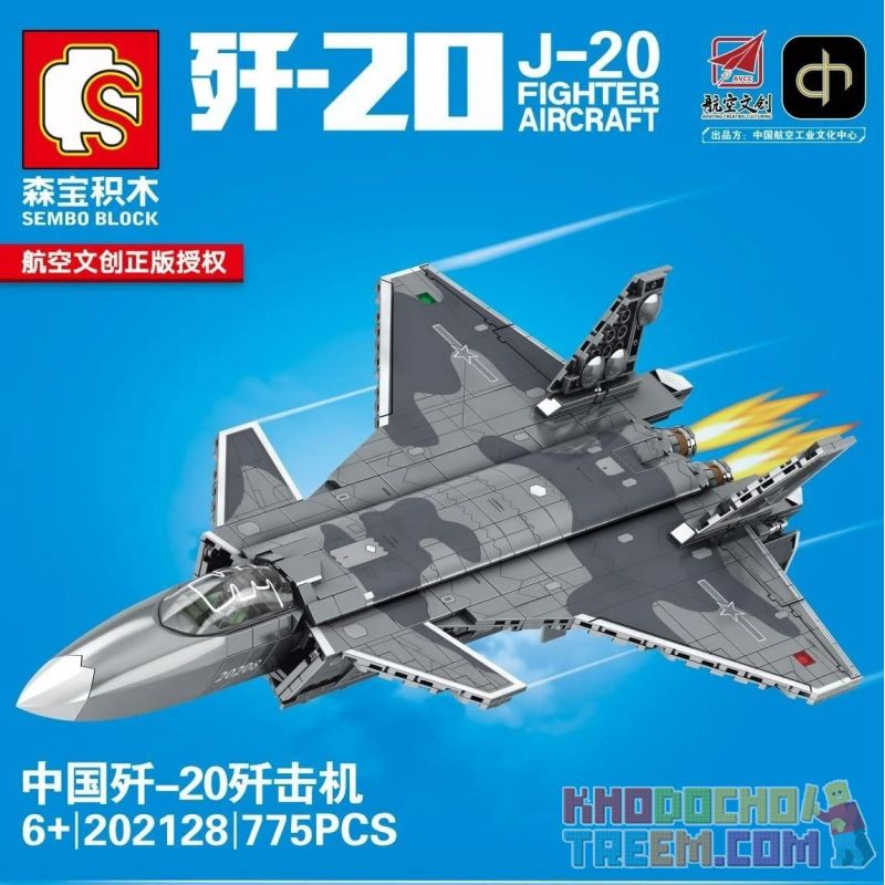 SEMBO 202128 non  MÁY BAY CHIẾN ĐẤU TÀNG HÌNH J-20 bộ đồ chơi xếp lắp ráp ghép mô hình Sky Wars J-20 FIGHTER AIRCRAFT Không Chiến 775 khối