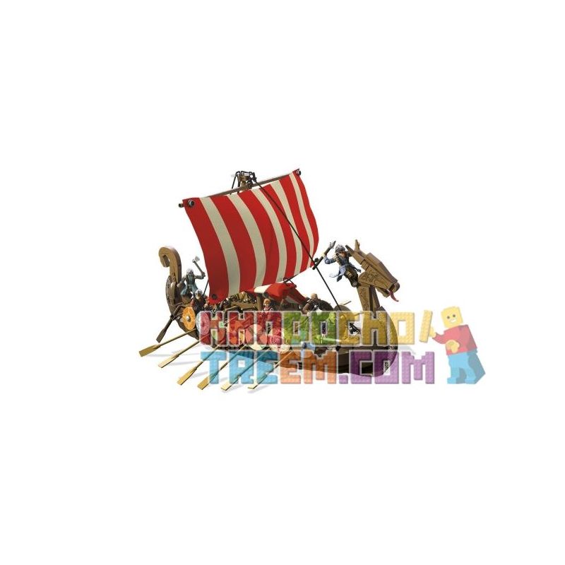 MEGA BLOKS FPH88 non Lego THUYỀN DÀI VIKING bộ đồ chơi xếp lắp ráp ghép mô hình Vikings VIKING LONGSHIP RAID Người Viking 995 khối