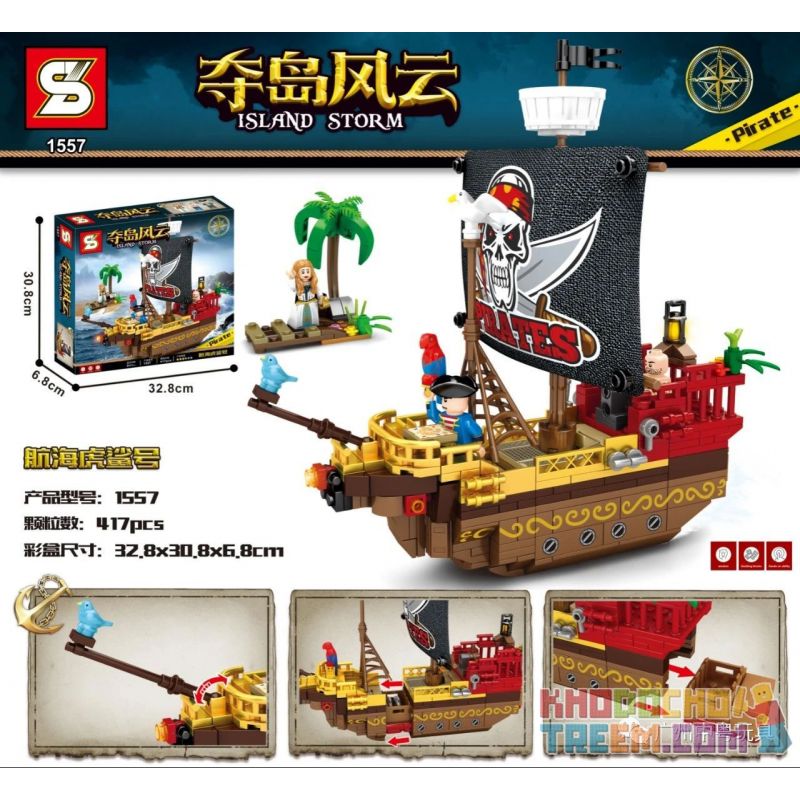 SHENG YUAN SY 1557 non Lego CÁ MẬP HỔ HẢI LÝ bộ đồ chơi xếp lắp ráp ghép mô hình Pirates Of The Caribbean ISLAND STORM Cướp Biển Vùng Caribe 417 khối