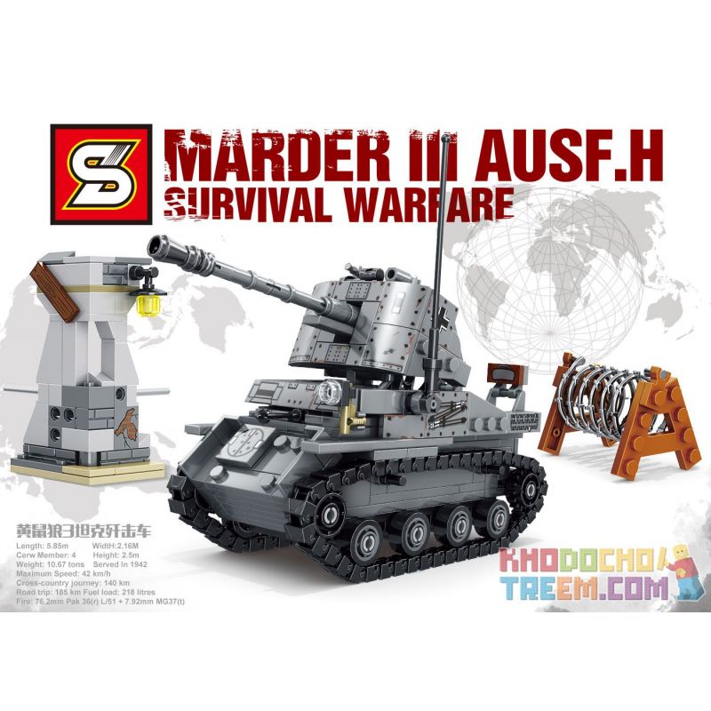 SHENG YUAN SY 0107 non Lego KẺ HỦY DIỆT XE TĂNG WEASEL 3 bộ đồ chơi xếp lắp ráp ghép mô hình Military Army SURVIVAL WARFARE MARDER III AUSF.H Quân Sự Bộ Đội 479 khối