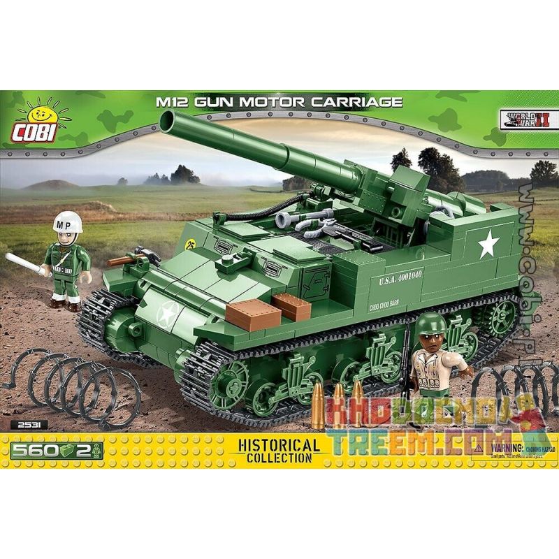 COBI 2531 non Lego XE PHÁO DI ĐỘNG M12 bộ đồ chơi xếp lắp ráp ghép mô hình Military Army M12 GUN MOTOR CARRIAGE Quân Sự Bộ Đội 560 khối