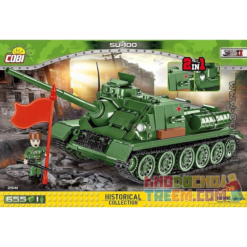 COBI CHARACTER BUILDING 2541 COBI-2541 COBI2541 non Lego PHÁO CHỐNG TĂNG TỰ HÀNH SU-100 bộ đồ chơi xếp lắp ráp ghép mô hình Military Army Quân Sự Bộ Đội 655 khối