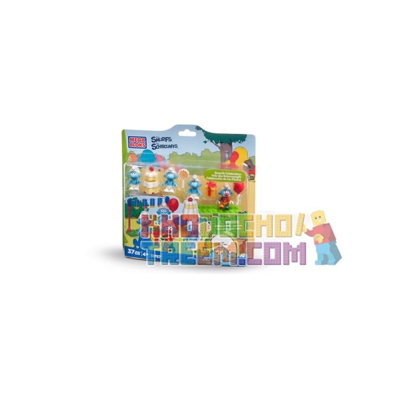 MEGA BLOKS 10767 non Lego KỶ NIỆM KẸO XANH bộ đồ chơi xếp lắp ráp ghép mô hình Movie & Game SMURFS CELEBRATION Phim Và Trò Chơi 37 khối