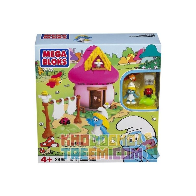 MEGA BLOKS 10707 non Lego EM GÁI MÀU XANH bộ đồ chơi xếp lắp ráp ghép mô hình Movie & Game SMURFETTE Phim Và Trò Chơi 29 khối