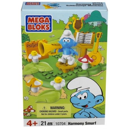 MEGA BLOKS 10704 non  TINH THẦN MÀU XANH HÀI HÒA bộ đồ chơi xếp lắp ráp ghép mô hình Trolls World Tour HARMONY SMURF Cuộc Lưu Diễn Của Các Chú Lùn 21 khối