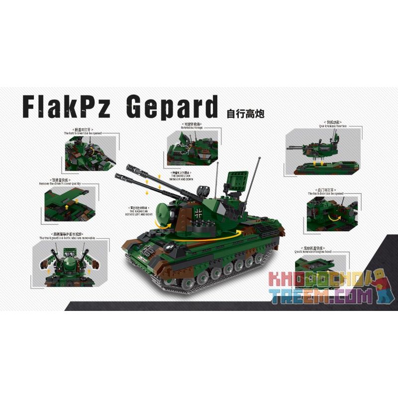 XINGBAO XB-06045 06045 XB06045 non  CHEETAH SÚNG TỰ KHÍ 1:30 tỷ lệ 1:30 bộ đồ chơi xếp lắp ráp ghép mô hình Military Army FLAKPZ GEPARD Quân Sự Bộ Đội 1352 khối