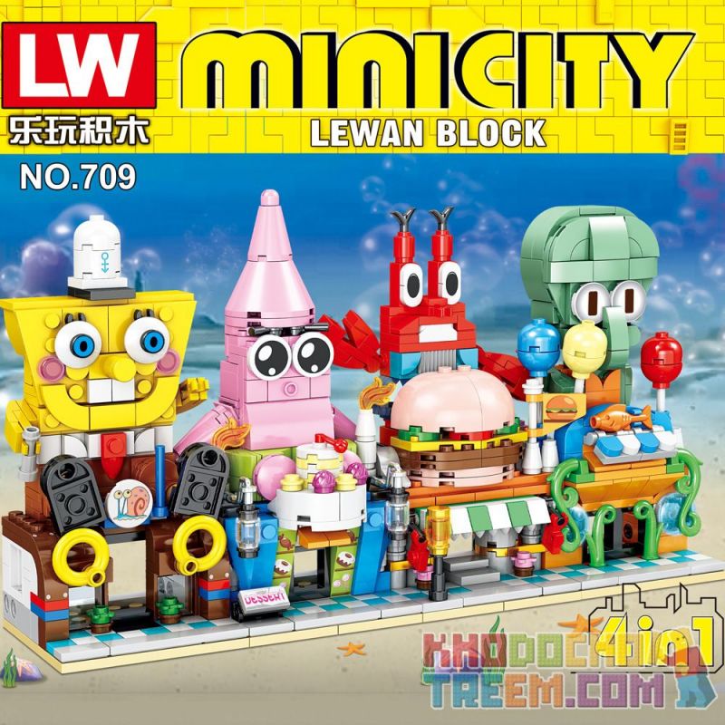 LW 709 non Lego CHẾ ĐỘ XEM PHỐ SPONGEBOB bộ đồ chơi xếp lắp ráp ghép mô hình Creator MINI CITY Sáng Tạo