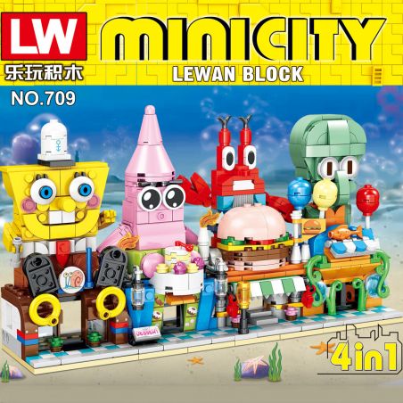 LW 709 non  CHẾ ĐỘ XEM PHỐ SPONGEBOB bộ đồ chơi xếp lắp ráp ghép mô hình Creator MINI CITY Sáng Tạo
