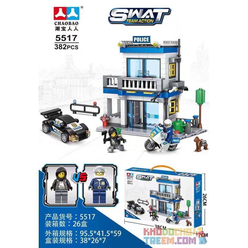 CHAOBAO RENREN 5517 non Lego ĐỒN CẢNH SÁT bộ đồ chơi xếp lắp ráp ghép mô hình City SWAT TEAM ACTION Thành Phố 382 khối