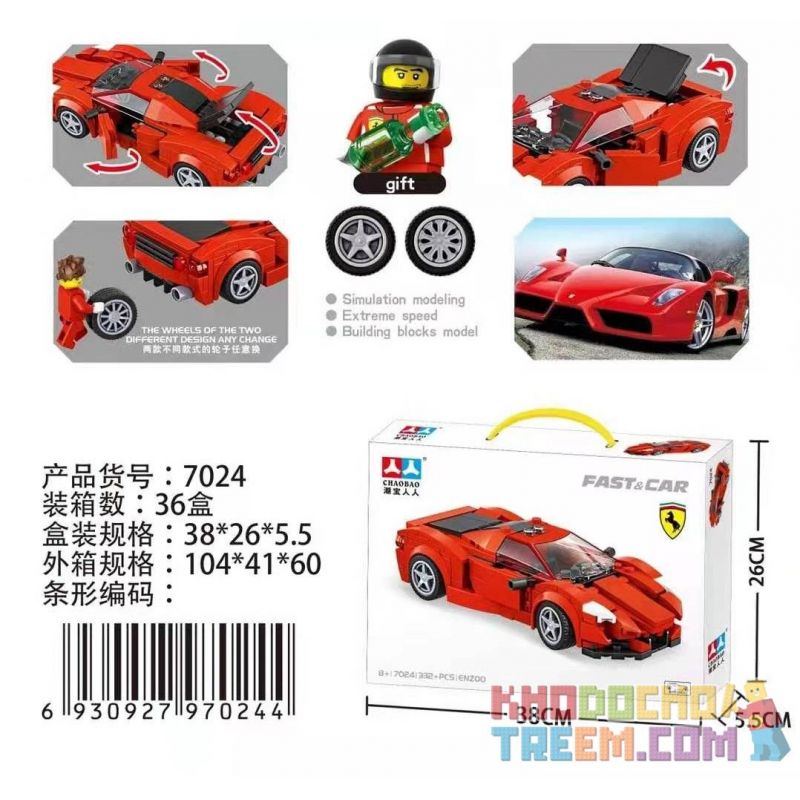 CHAOBAO RENREN 7024 REBRICKABLE MOC-42633 42633 MOC42633 non Lego FERARIANZO. bộ đồ chơi xếp lắp ráp ghép mô hình Racers FERRARI ENZO V2 Đua Tốc Độ 297 khối